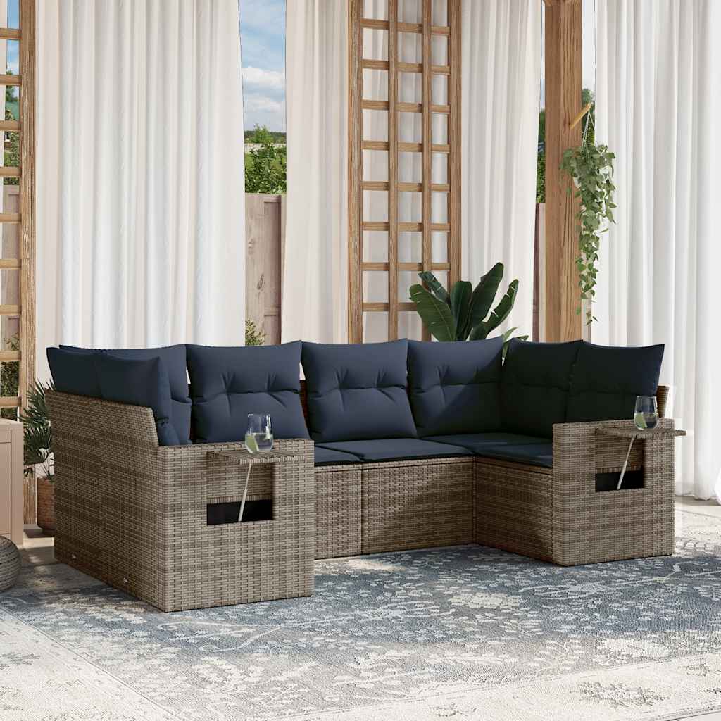 Set Divani da Giardino 6 pz con Cuscini Grigio in Polyrattan
