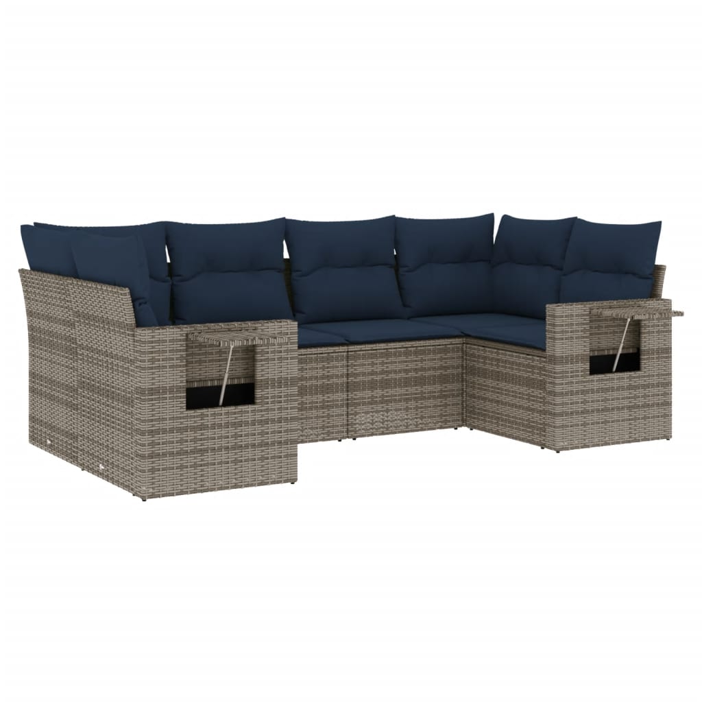 Set Divani da Giardino 6 pz con Cuscini Grigio in Polyrattan