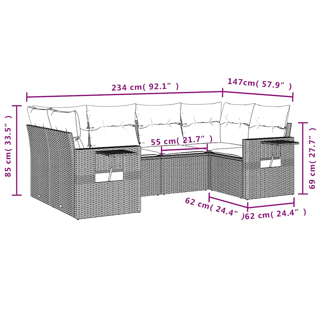 Set Divani da Giardino 6 pz con Cuscini Grigio in Polyrattan