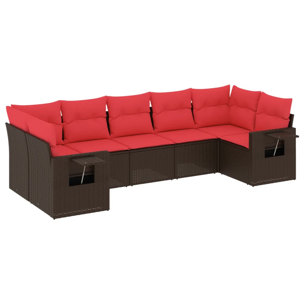 Set Divani da Giardino 7 pz con Cuscini Marrone in Polyrattan