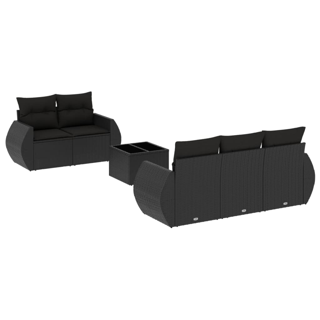 Set Divano da Giardino 6 pz con Cuscini Nero in Polyrattan