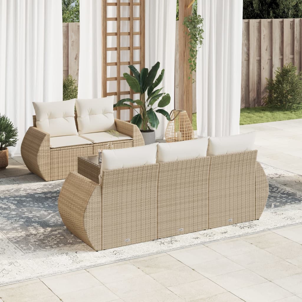 Set Divano da Giardino 6 pz con Cuscini Beige in Polyrattan