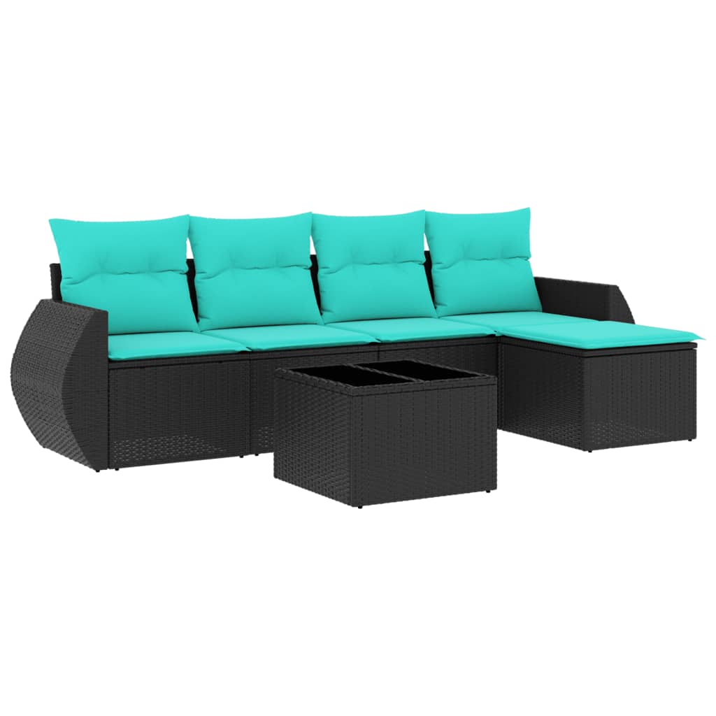 Set Divani da Giardino 6 pz con Cuscini Nero in Polyrattan