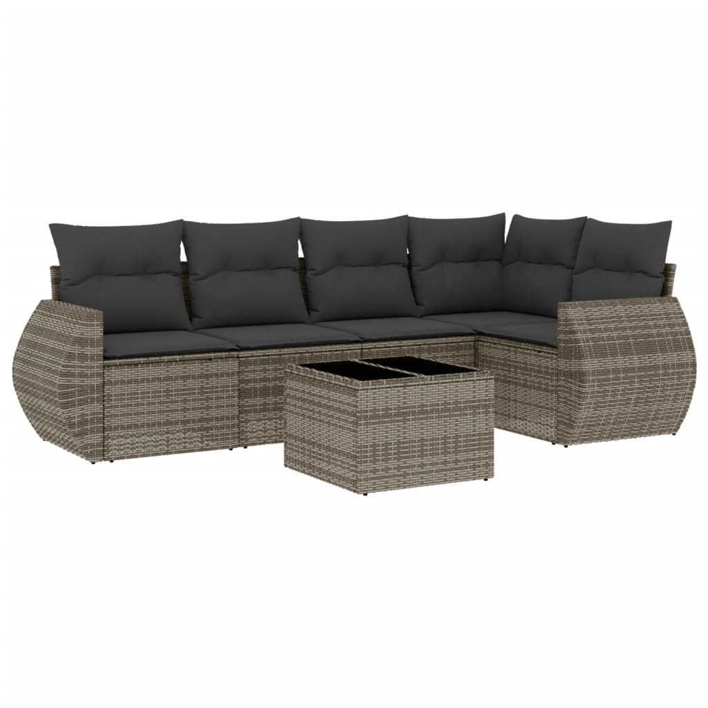 Set Divano da Giardino 6 pz con Cuscini Grigio in Polyrattan