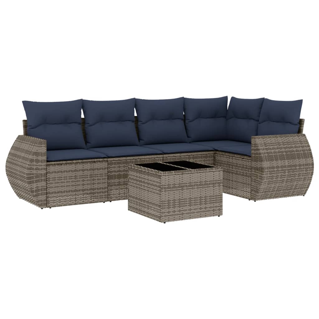 Set Divani da Giardino 6 pz con Cuscini Grigio in Polyrattan