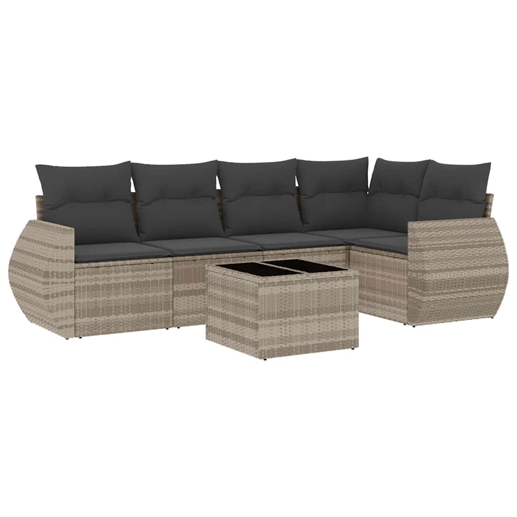 Set Divano da Giardino 6pz con Cuscini Grigio Chiaro Polyrattan