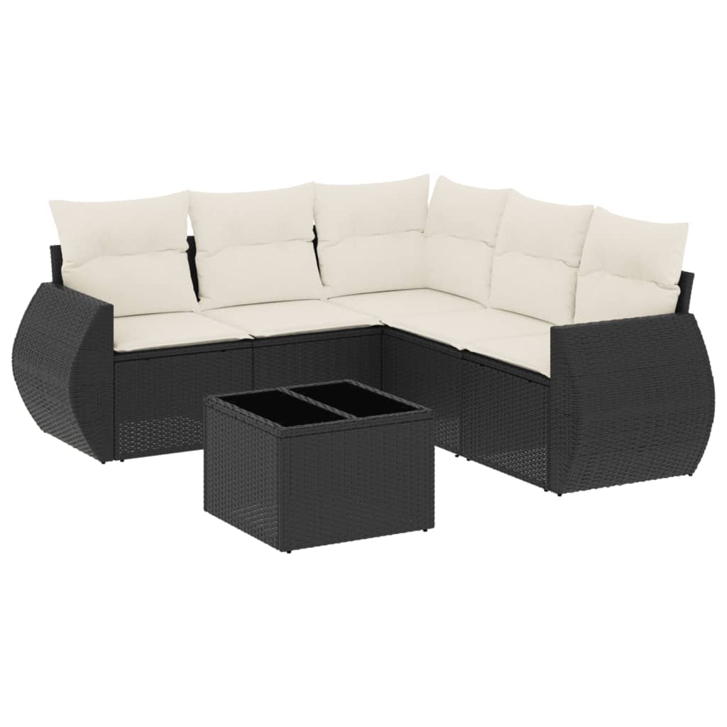 Set Divano da Giardino 6 pz con Cuscini Nero in Polyrattan