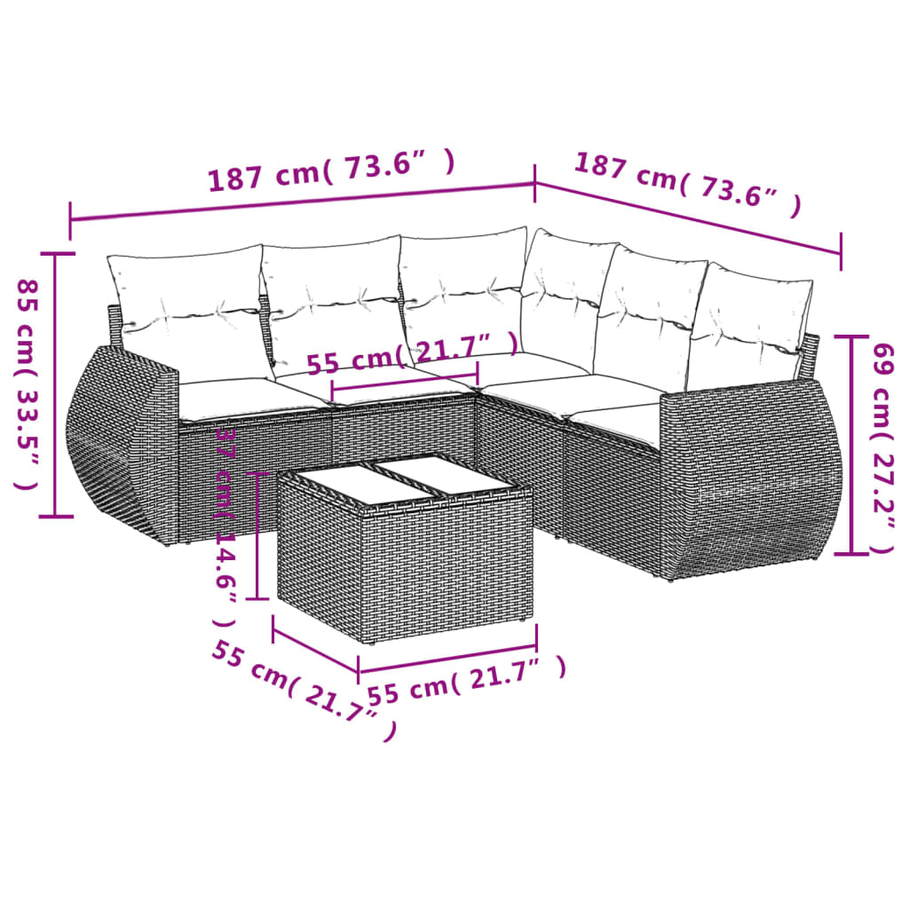 Set Divano da Giardino 6 pz con Cuscini Nero in Polyrattan