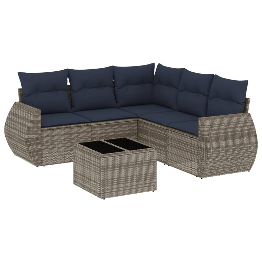 Set Divani da Giardino 6 pz con Cuscini Grigio in Polyrattan