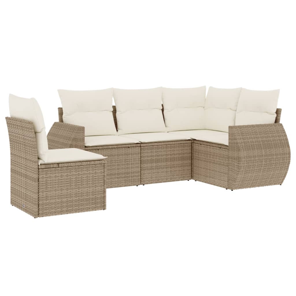 Set Divano da Giardino 5 pz con Cuscini Beige in Polyrattan