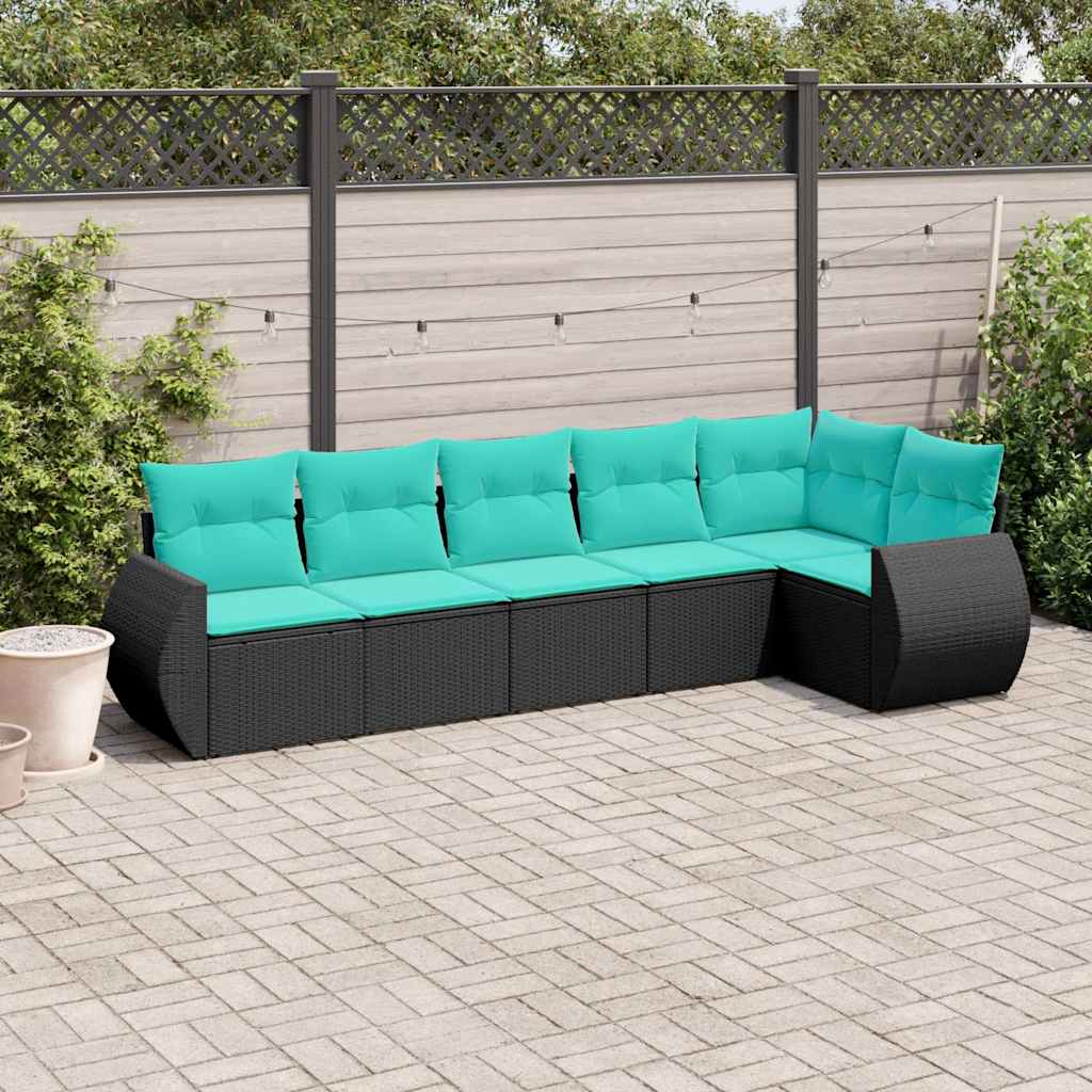 Set Divani da Giardino 6 pz con Cuscini Nero in Polyrattan