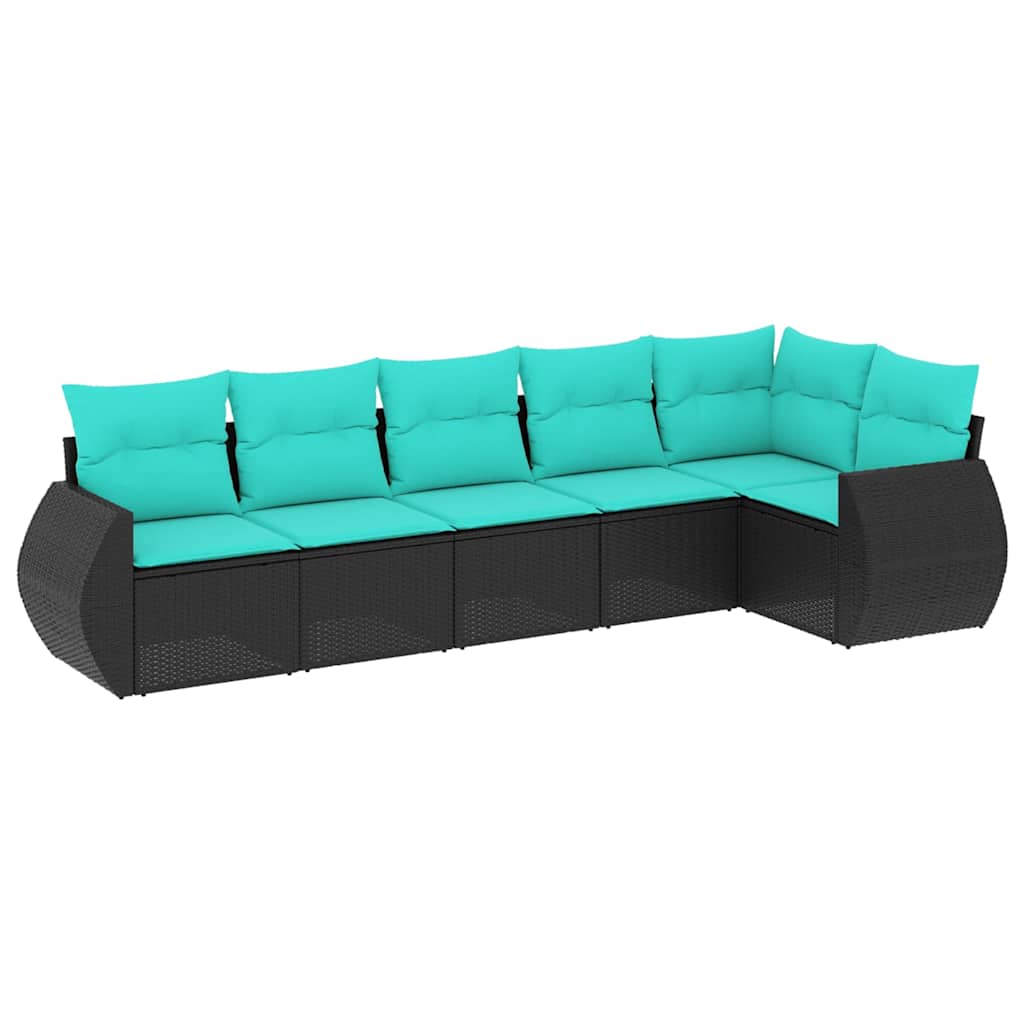 Set Divani da Giardino 6 pz con Cuscini Nero in Polyrattan