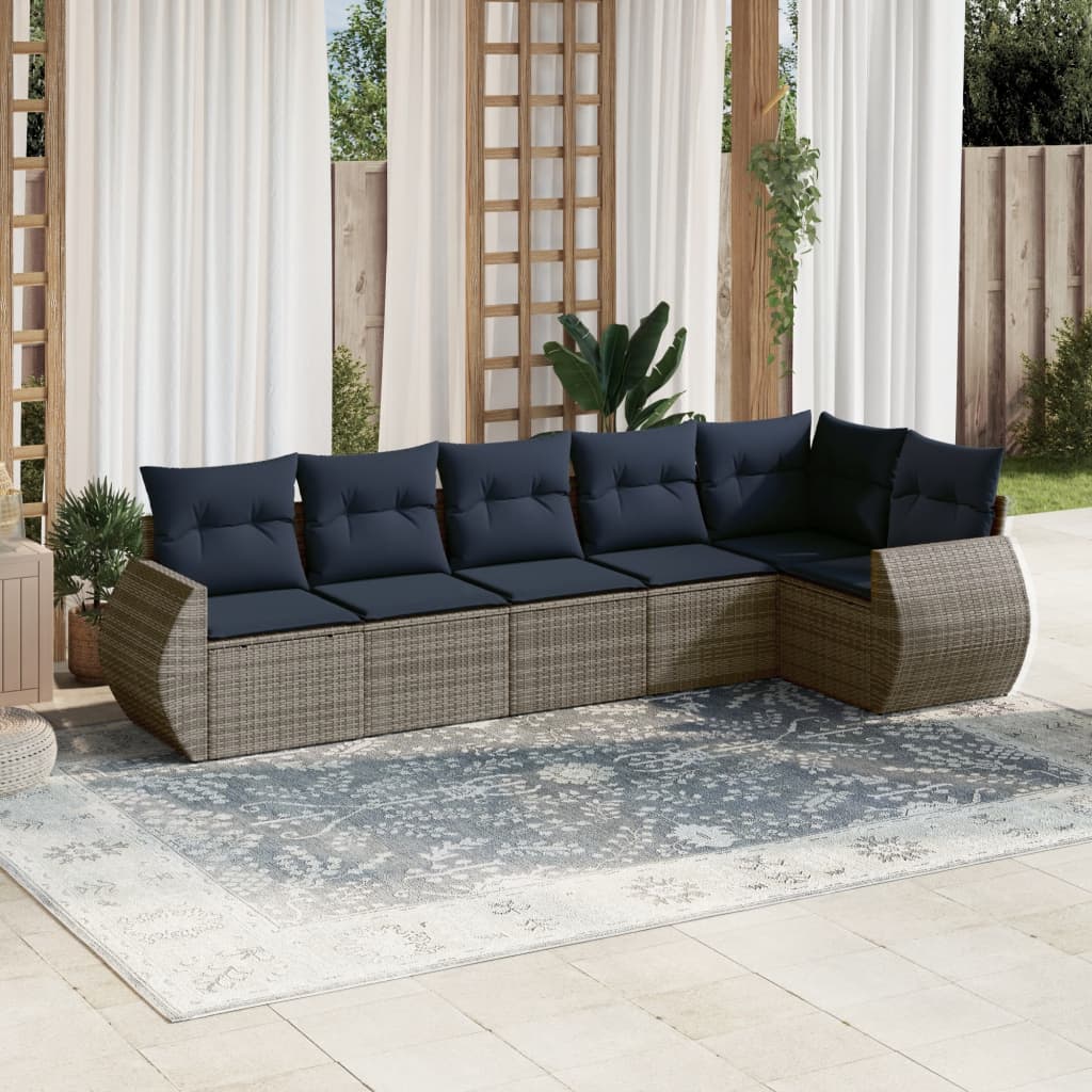 Set Divani da Giardino 6 pz con Cuscini Grigio in Polyrattan