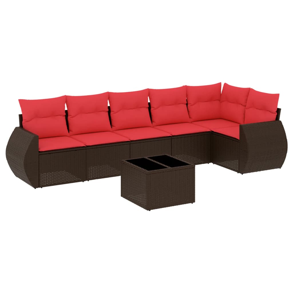Set Divani da Giardino 7 pz con Cuscini Marrone in Polyrattan