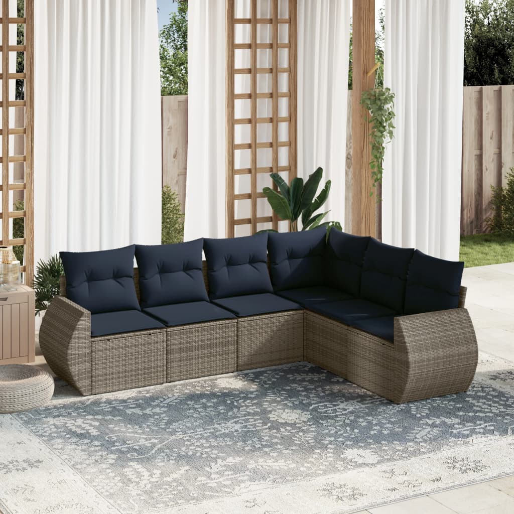 Set Divani da Giardino 6 pz con Cuscini Grigio in Polyrattan