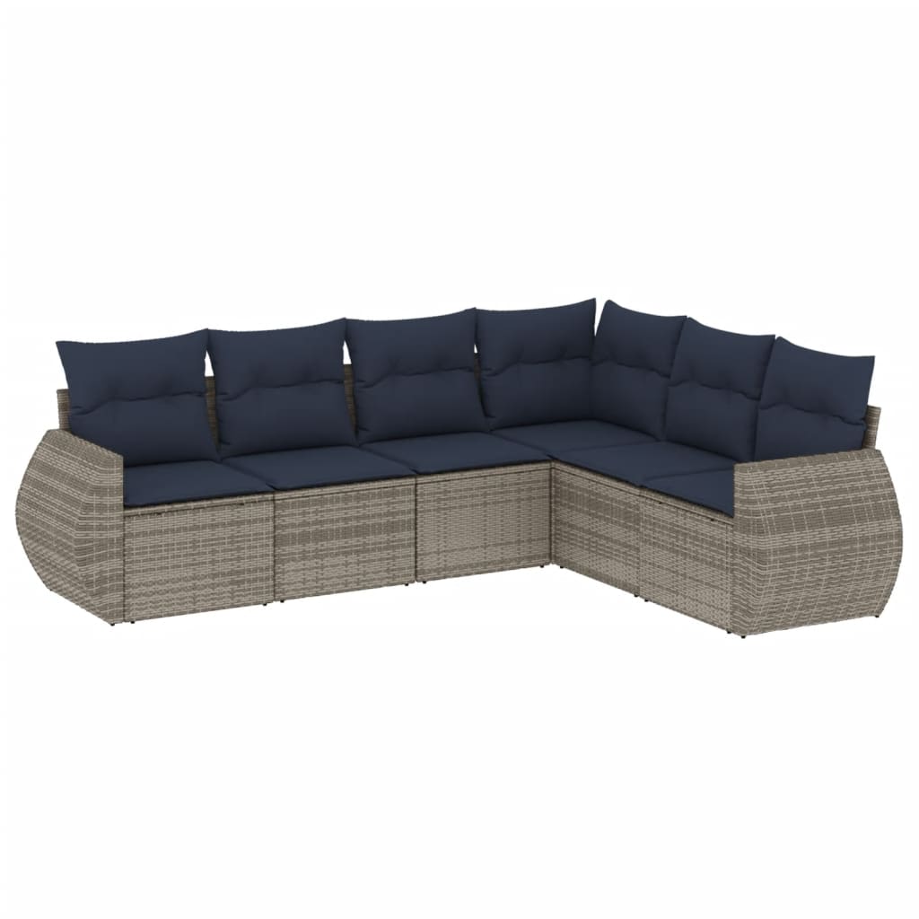 Set Divani da Giardino 6 pz con Cuscini Grigio in Polyrattan
