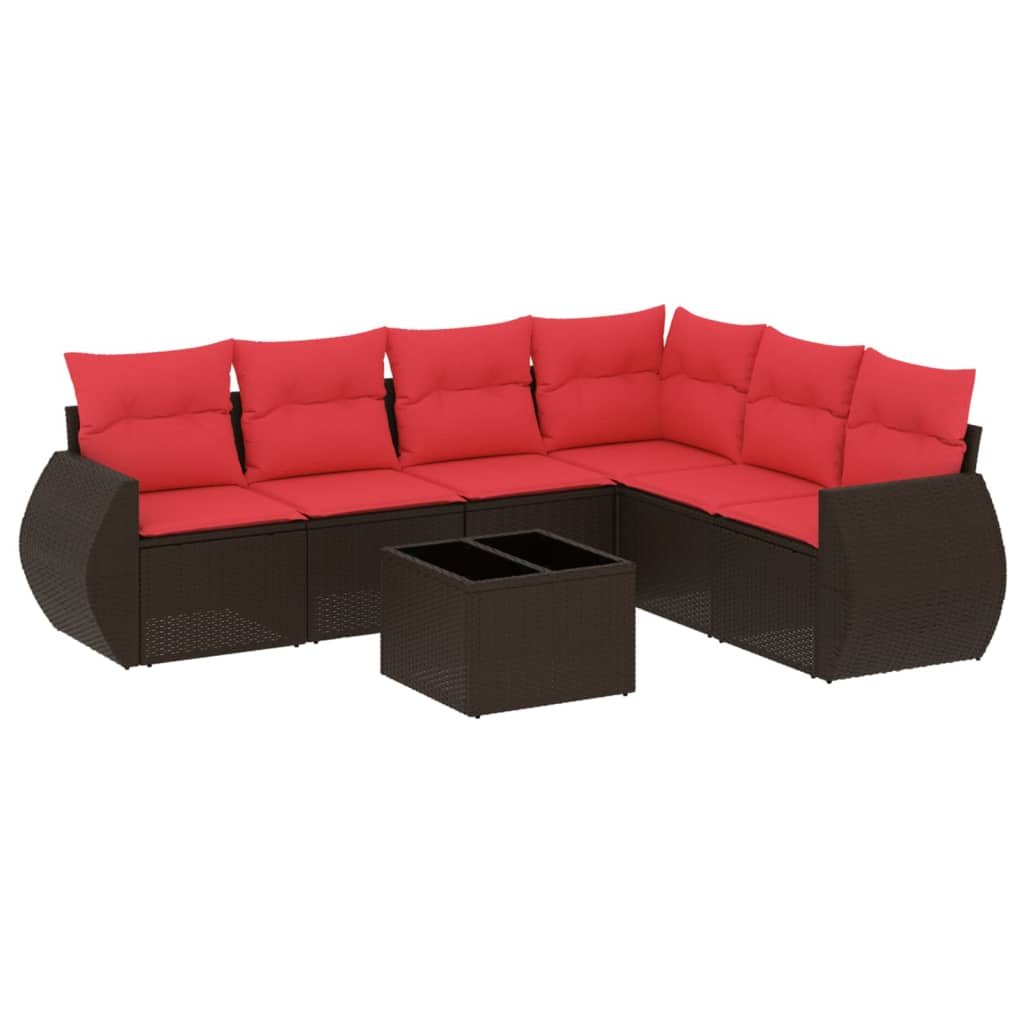 Set Divani da Giardino 7 pz con Cuscini Marrone in Polyrattan