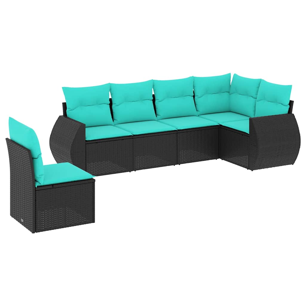 Set Divani da Giardino 6 pz con Cuscini Nero in Polyrattan