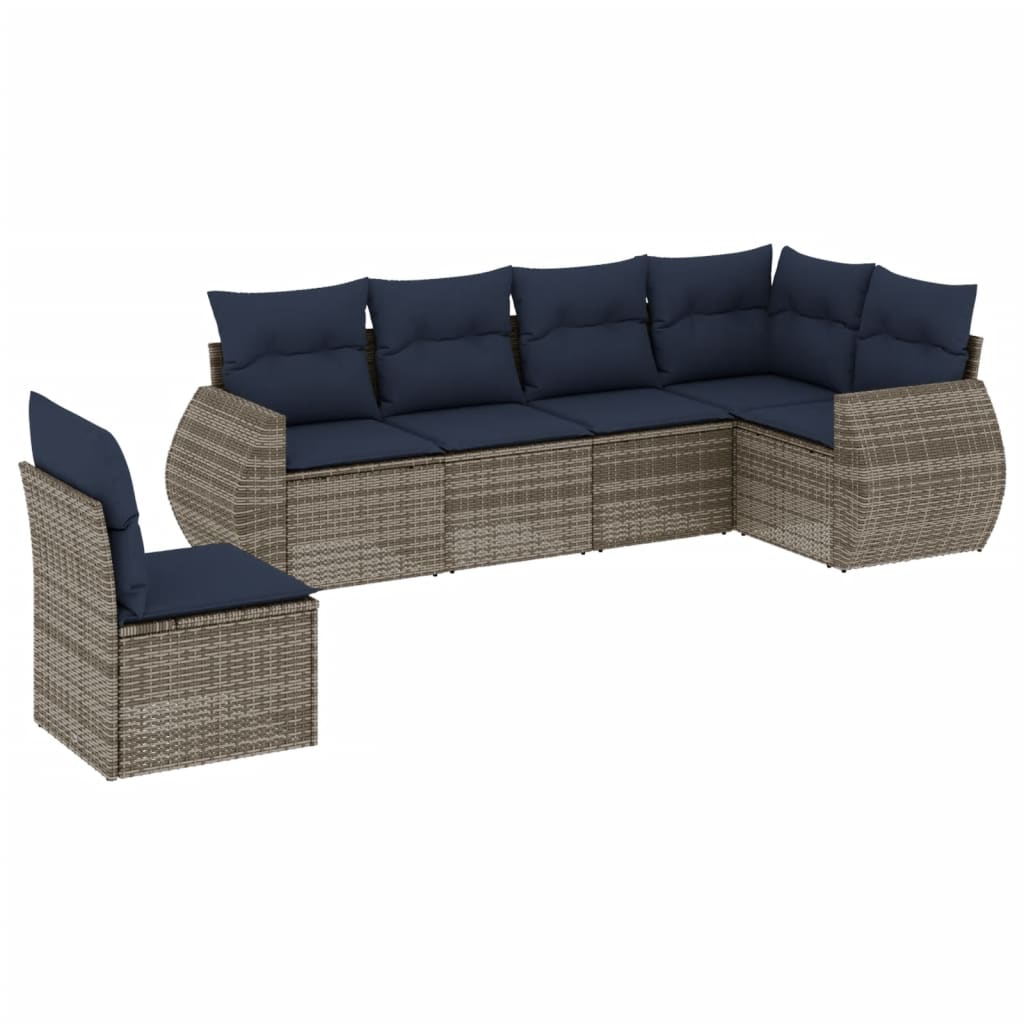 Set Divani da Giardino 6 pz con Cuscini Grigio in Polyrattan
