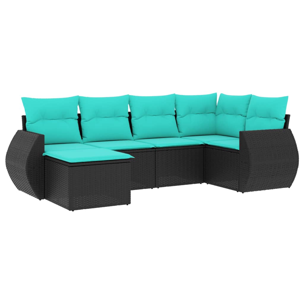 Set Divani da Giardino 6 pz con Cuscini Nero in Polyrattan