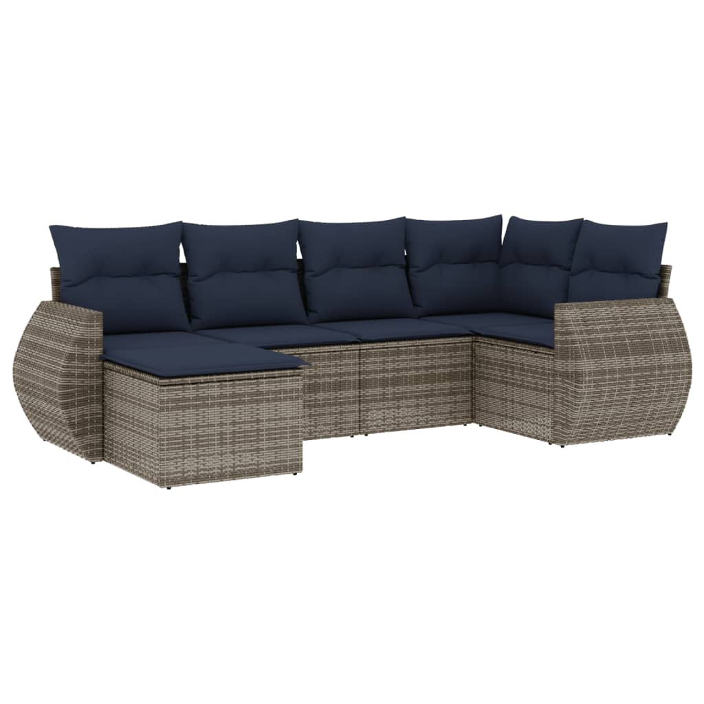 Set Divani da Giardino 6 pz con Cuscini Grigio in Polyrattan