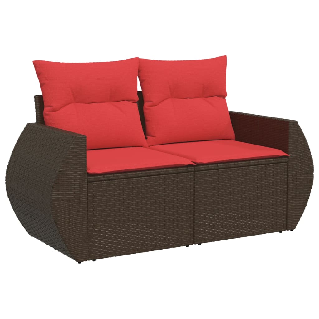 Set Divani da Giardino 7 pz con Cuscini Marrone in Polyrattan