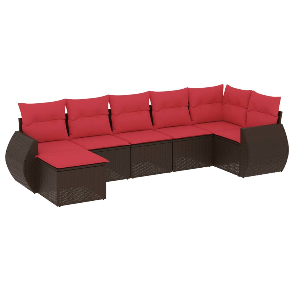 Set Divani da Giardino 7 pz con Cuscini Marrone in Polyrattan