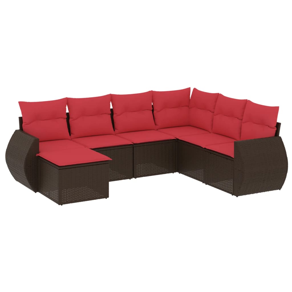 Set Divani da Giardino 7 pz con Cuscini Marrone in Polyrattan