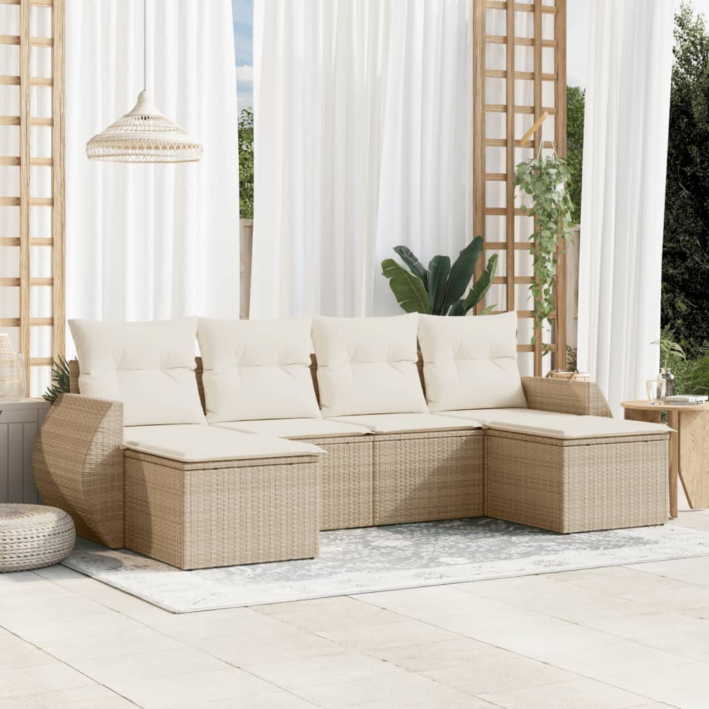 Salotto da giardino 6 pz beige in polyrattan con cuscini 2