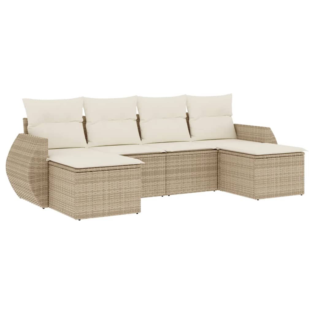 Salotto da giardino 6 pz beige in polyrattan con cuscini 2