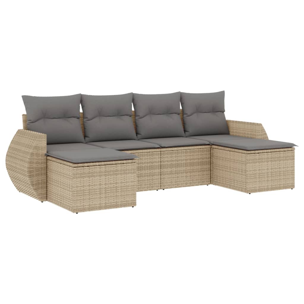 Salotto da giardino in polyrattan beige, 6 pezzi