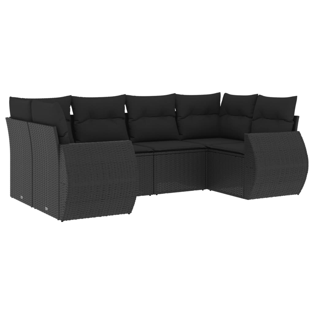 Salotto da giardino nero in polyrattan 6 pezzi