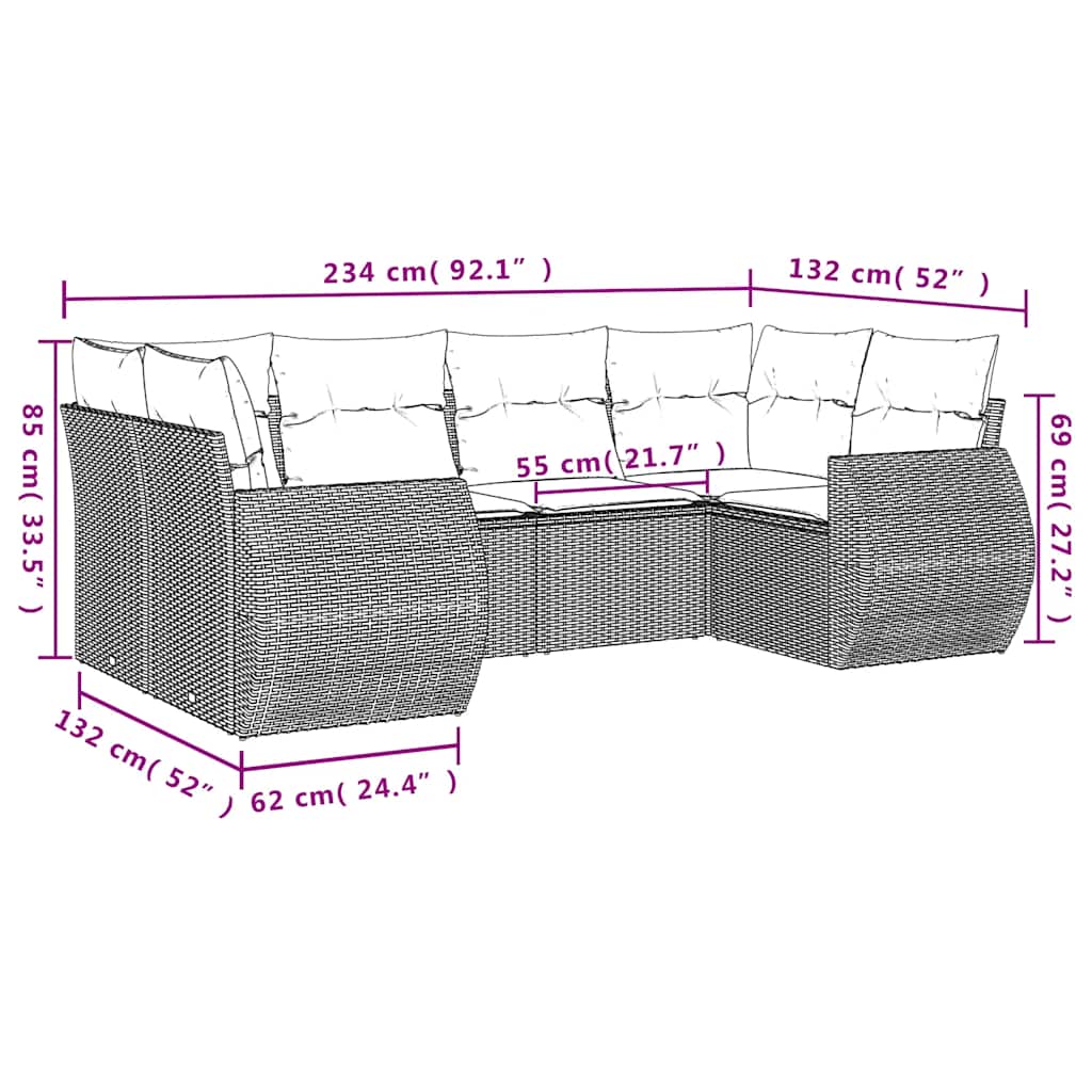 Salotto da giardino nero in polyrattan 6 pezzi