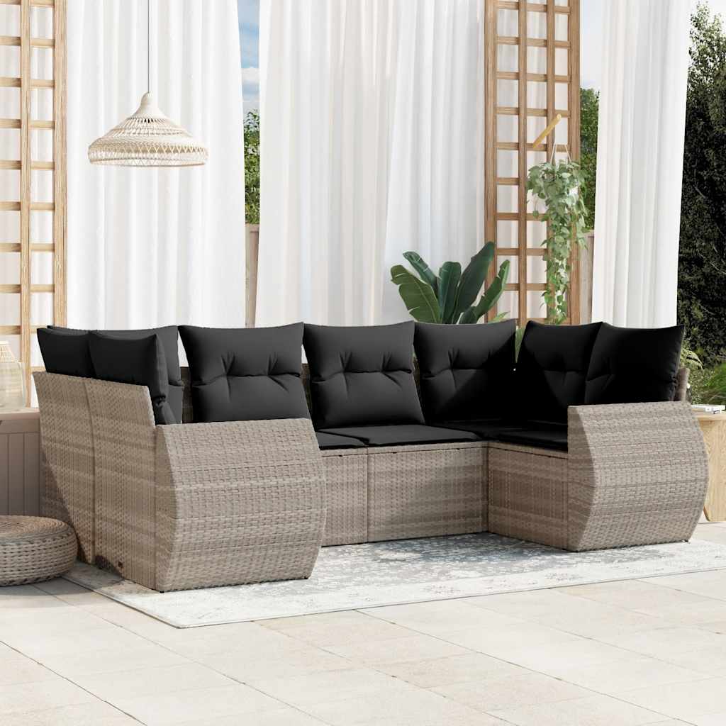Set Divano da Giardino 6 pz Grigio Chiaro Polyrattan