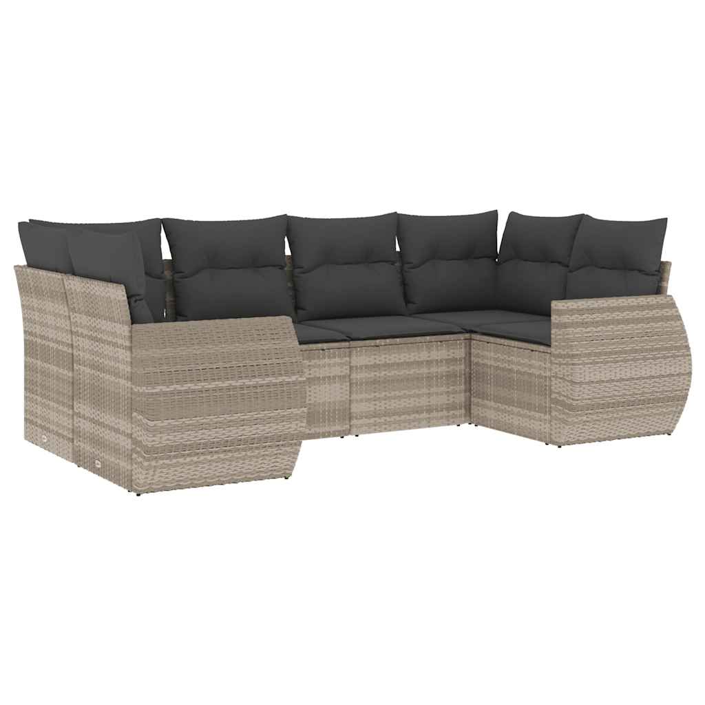 Set Divano da Giardino 6 pz Grigio Chiaro Polyrattan