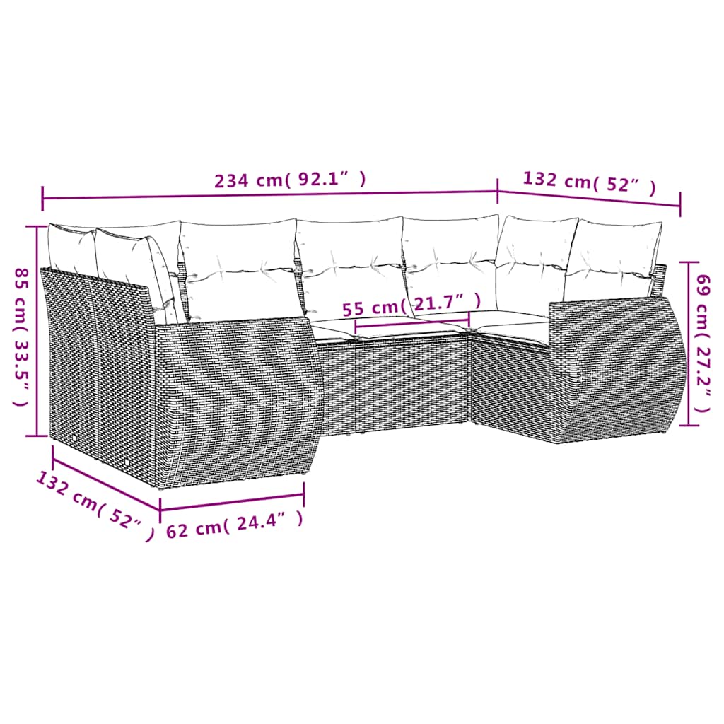 Set Divano da Giardino 6 pz Grigio Chiaro Polyrattan