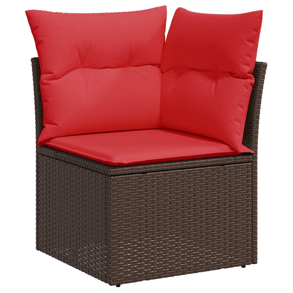 Set Divani da Giardino 7 pz con Cuscini Marrone in Polyrattan