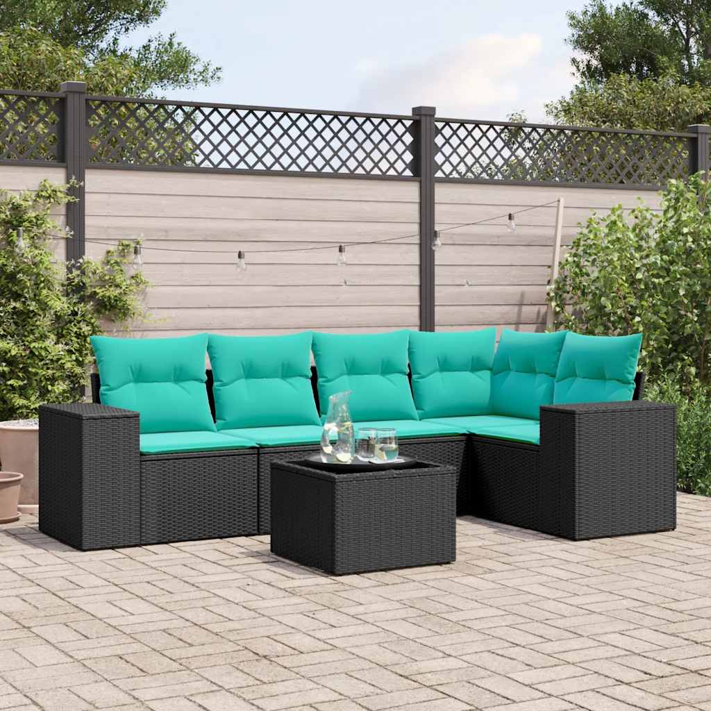 Set Divani da Giardino 6 pz con Cuscini Nero in Polyrattan