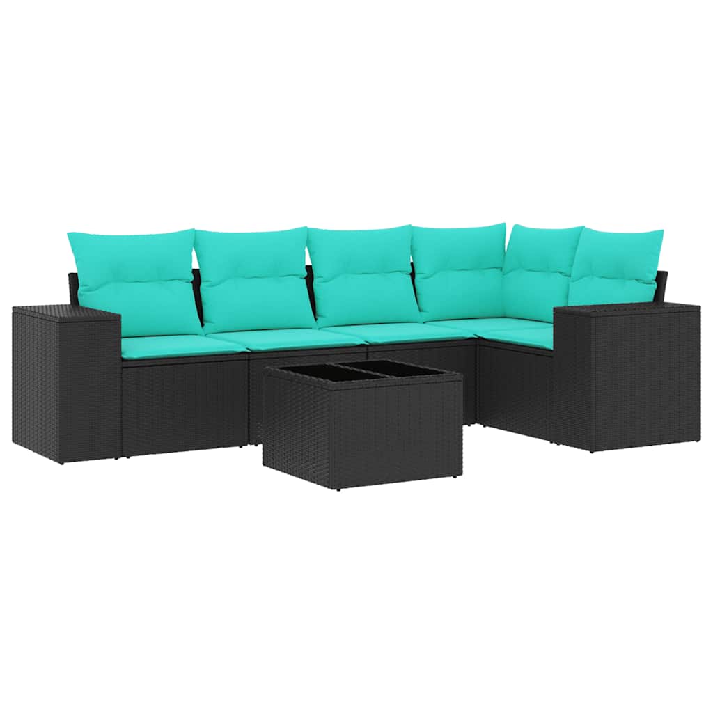 Set Divani da Giardino 6 pz con Cuscini Nero in Polyrattan