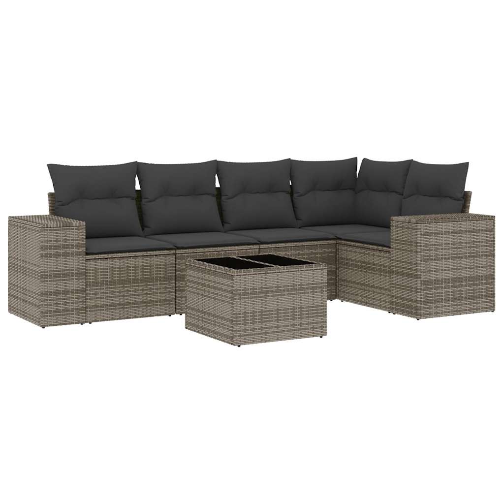 Set Divano da Giardino 6 pz con Cuscini Grigio in Polyrattan