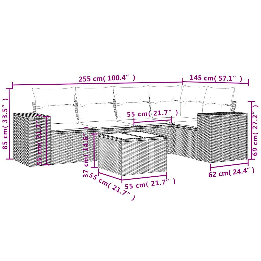 Set Divano da Giardino 6 pz con Cuscini Grigio in Polyrattan