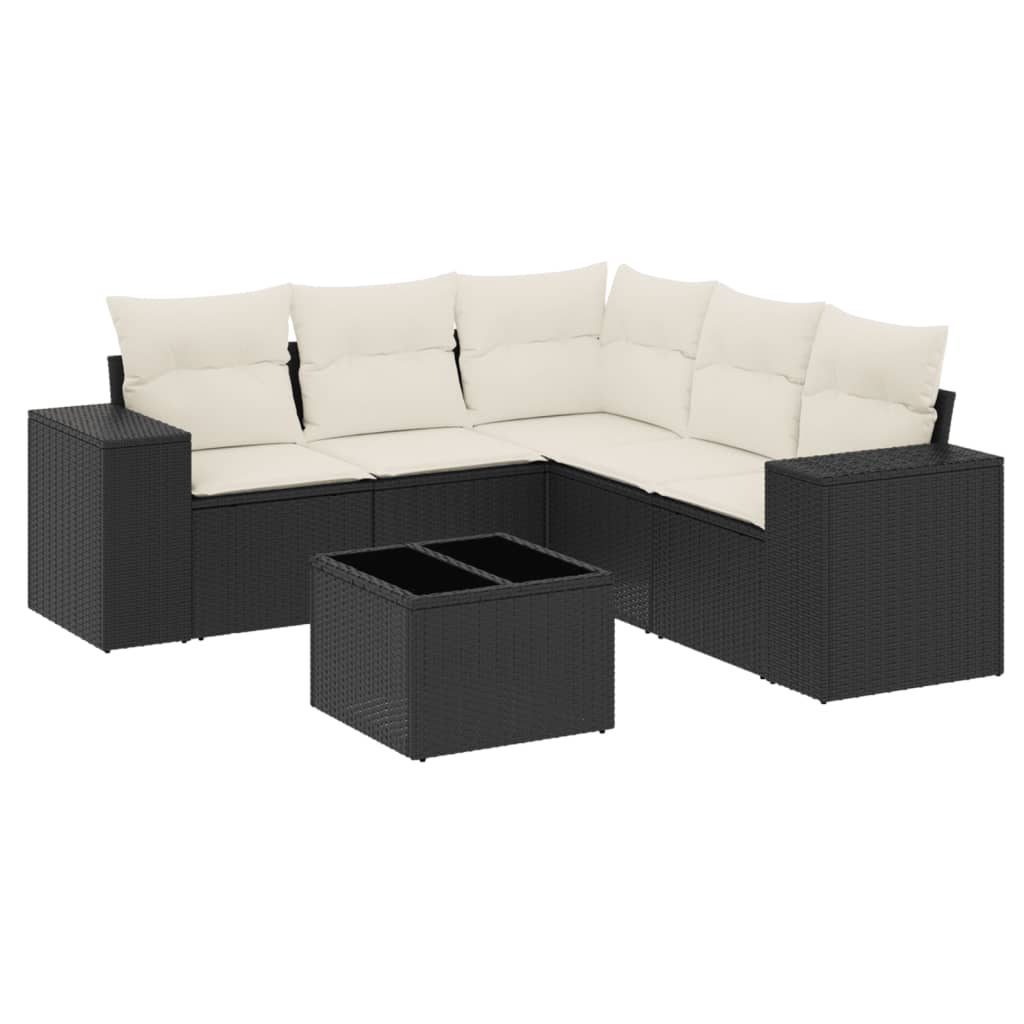 Set Divano da Giardino 6 pz con Cuscini Nero in Polyrattan