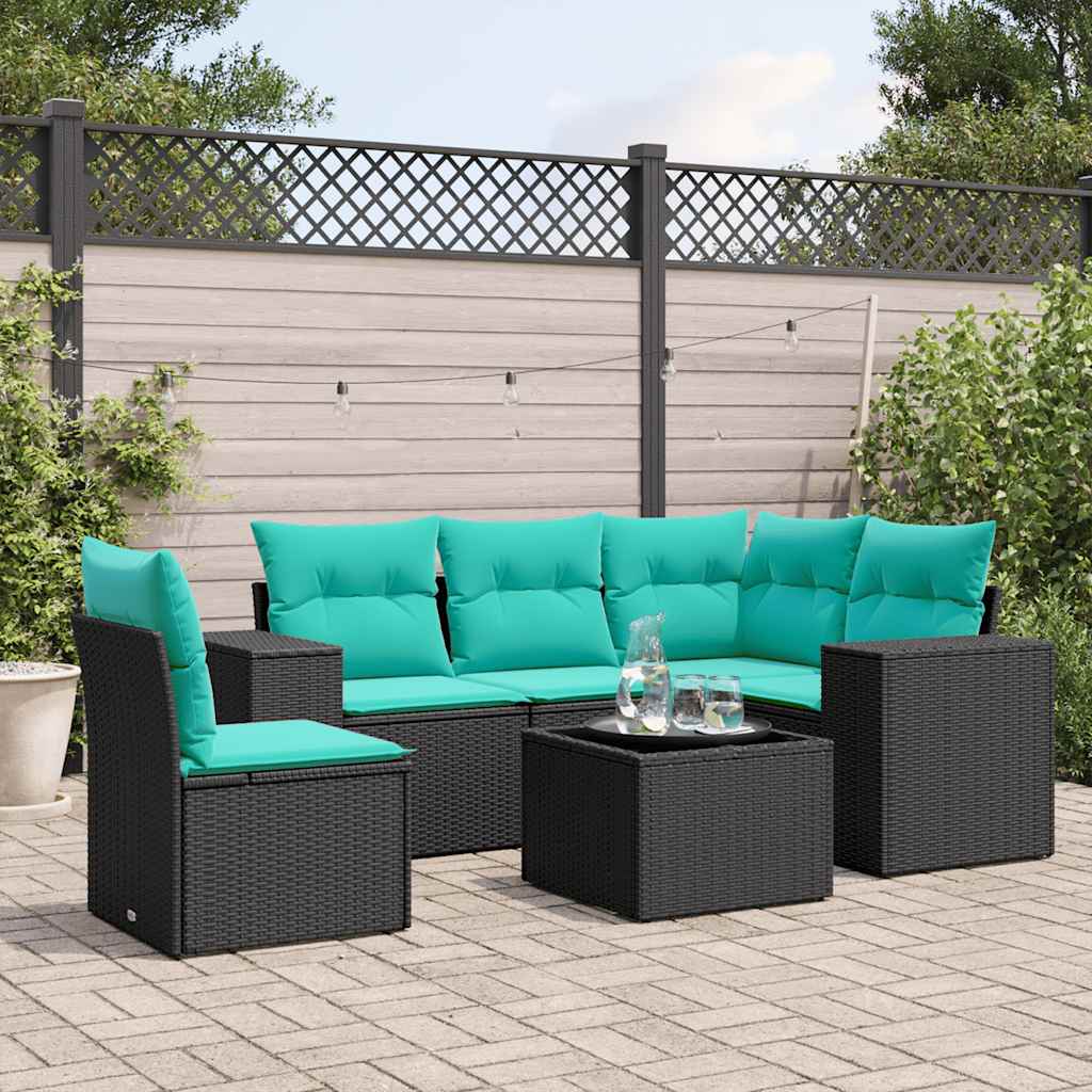 Set Divani da Giardino 6 pz con Cuscini Nero in Polyrattan