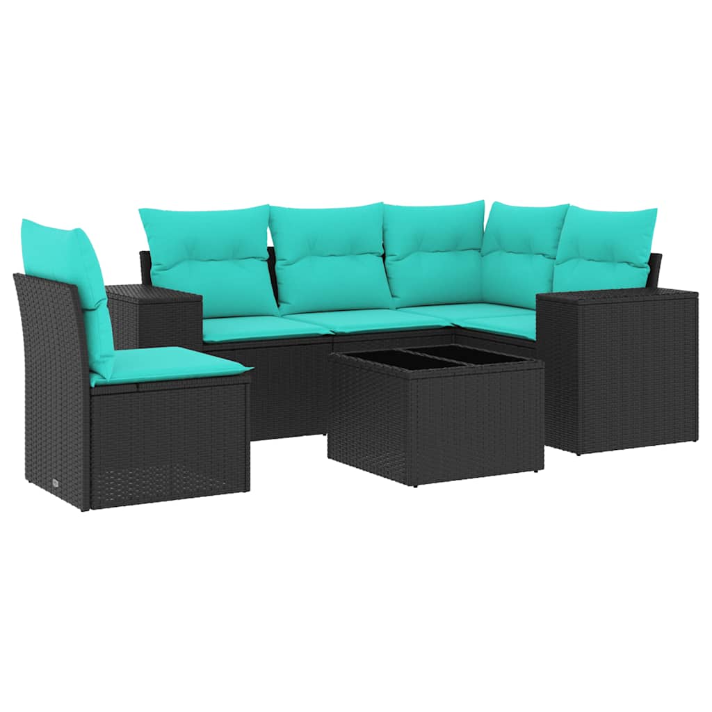 Set Divani da Giardino 6 pz con Cuscini Nero in Polyrattan