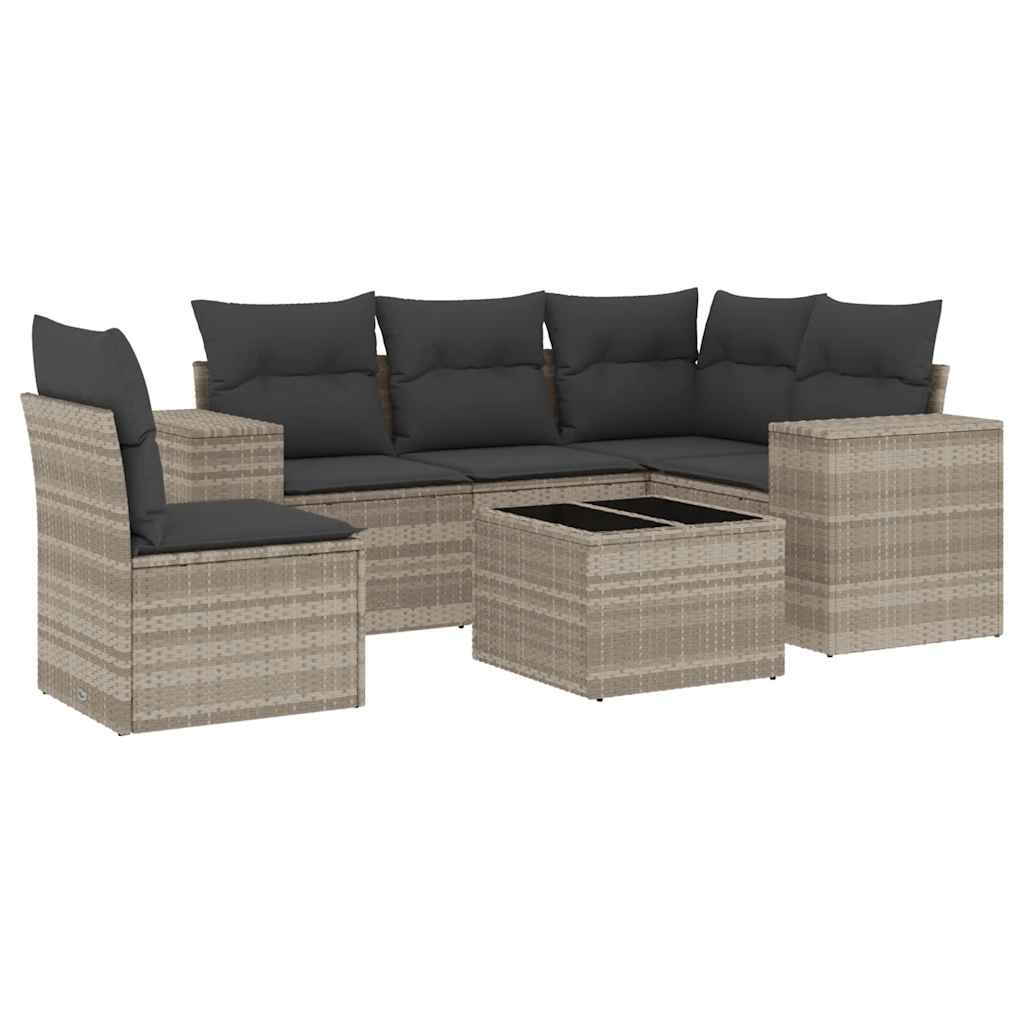 Set Divano da Giardino 6pz con Cuscini Grigio Chiaro Polyrattan