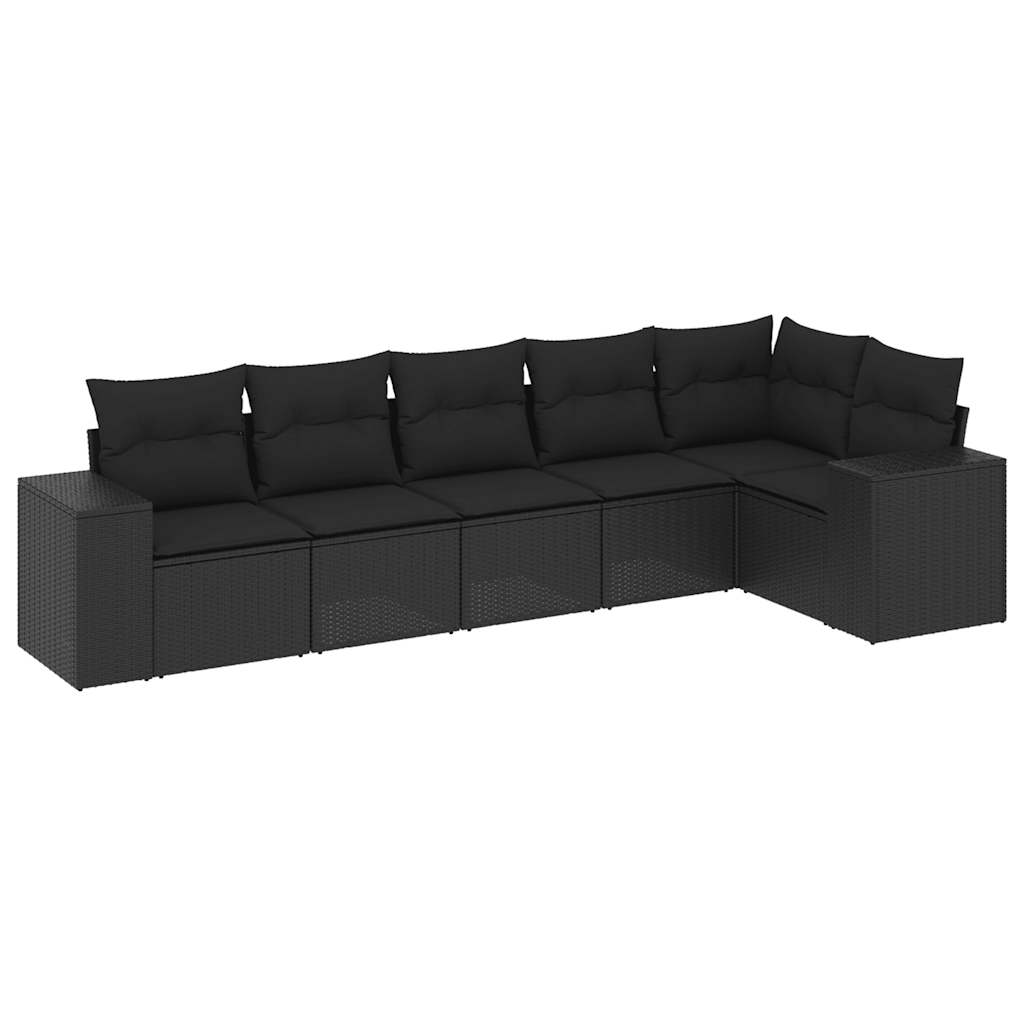 Set Divano da Giardino 6 pz con Cuscini Nero in Polyrattan