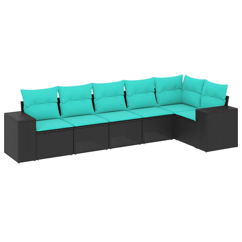 Set Divani da Giardino 6 pz con Cuscini Nero in Polyrattan