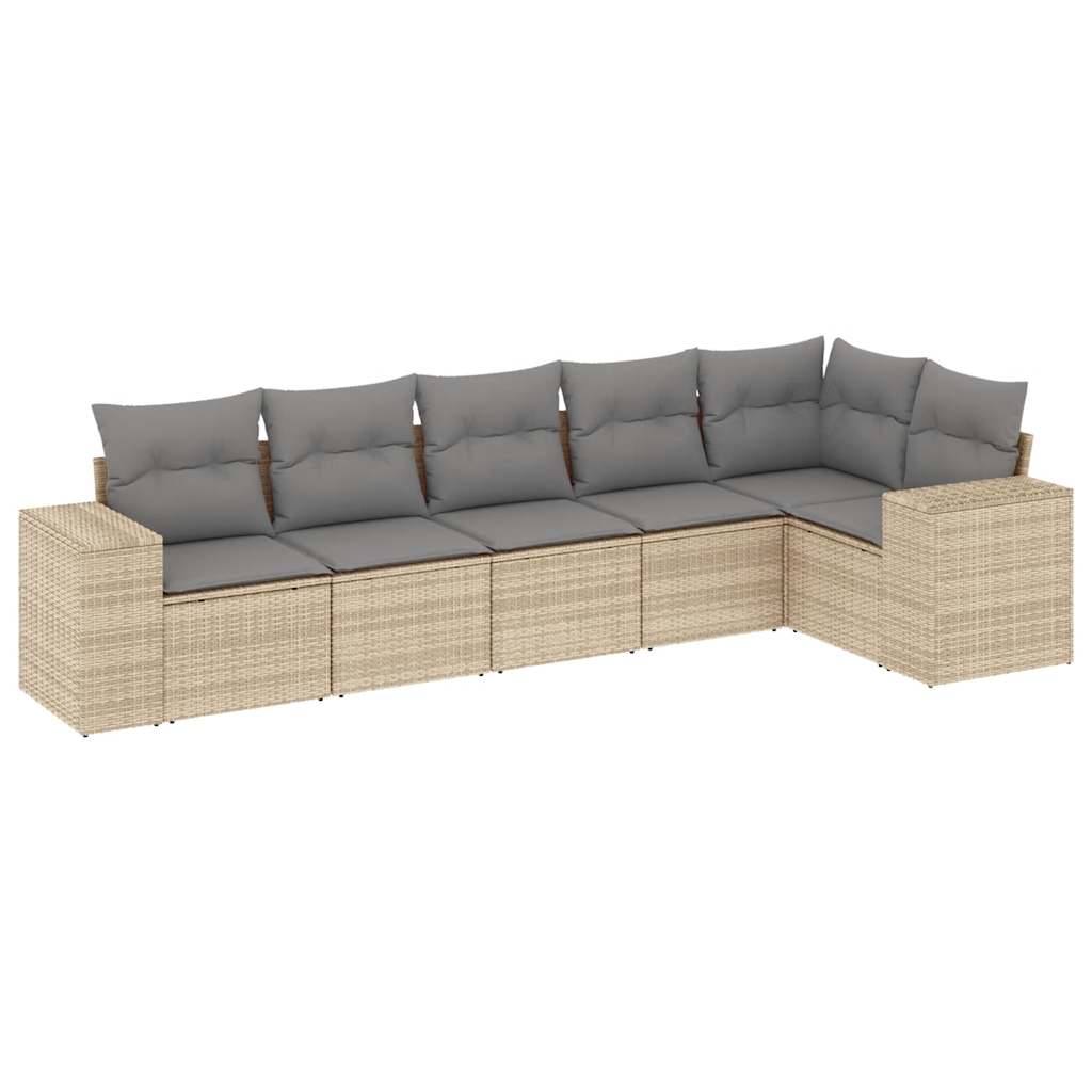 Set Divano da Giardino 6 pz con Cuscini Beige in Polyrattan