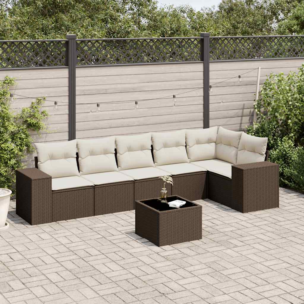 Salotto da Giardino 7 Pezzi Marrone in Polyrattan con Cuscini