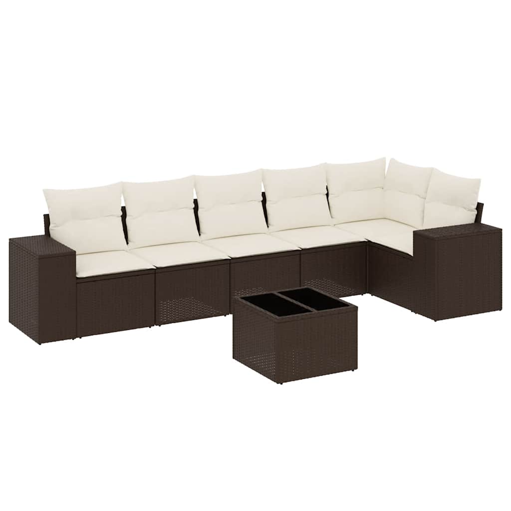 Salotto da Giardino 7 Pezzi Marrone in Polyrattan con Cuscini
